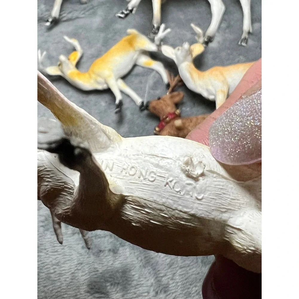 Vintage Hong Kong Deer Figurines Lot Hand‎ Painted Buck Reindeer 4in Japan Era